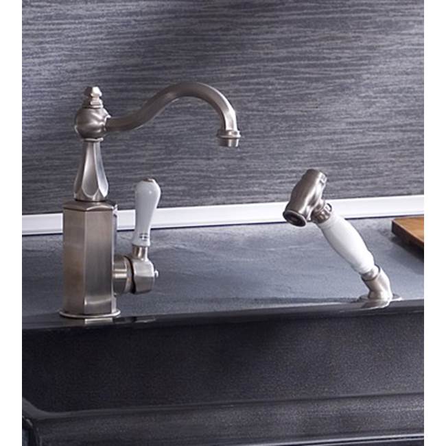 Herbeau ''Monarque'' With Hand Spray Single Lever Mixer With Ceramic Cartridge in White Handles, Lacquered Polished Black Nickel