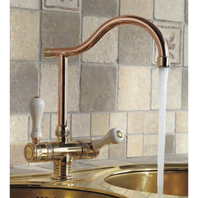 Herbeau ''Valence'' Single-Hole Mixer in White Handles, Polished Copper and Brass