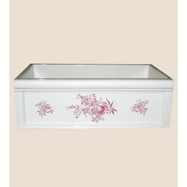 Herbeau ''Luberon'' Fireclay Farm House Sink in Sceau Rose, French Ivory background
