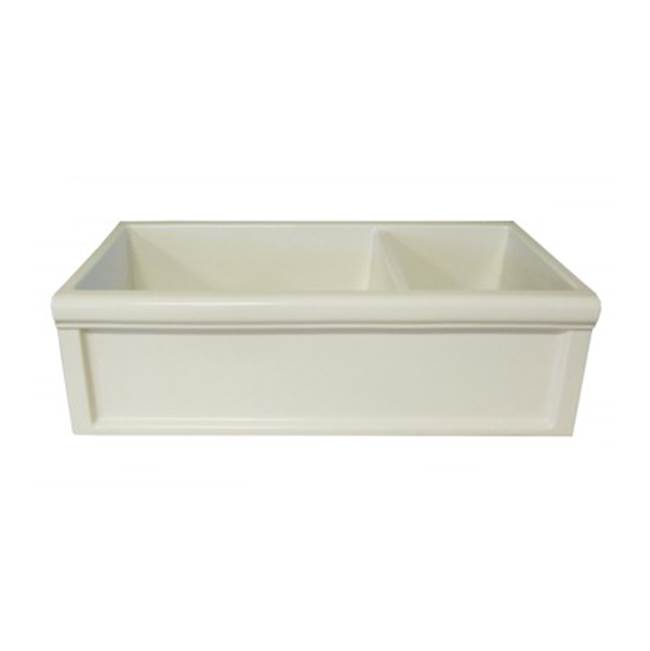 Herbeau ''Luberon'' Fireclay Double Farm House Sink in French Ivory, No Handpaint