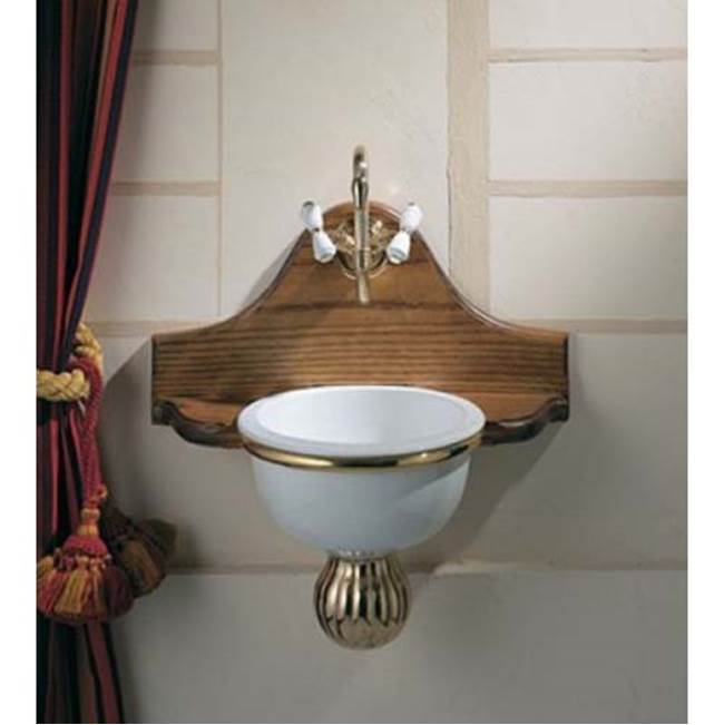 Herbeau ''Rince Doigts'' Set With Wooden Support, Bowl in Any Handpainted Pattern and Brass Ring in Brushed Nickel