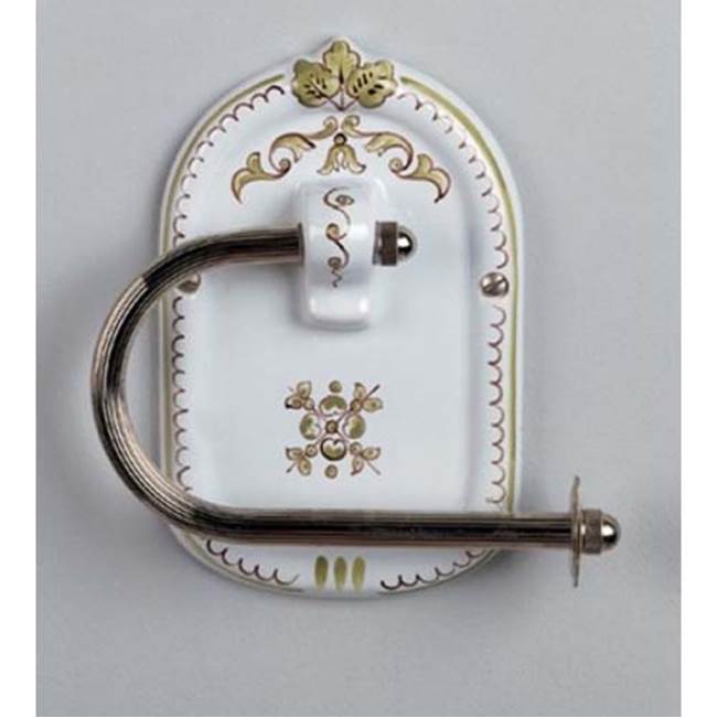 Herbeau Toilet Tissue Holder in Choice of any Handpainted Pattern, Solibrass Roller Bar