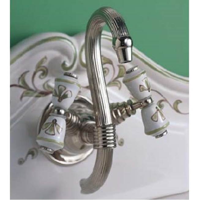 Herbeau ''Verseuse'' Wall Mounted Mixer with White or Handpainted Earthenware Handles in Any Handpainted Finish, Brushed Nickel