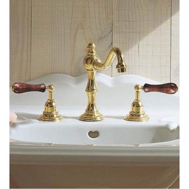 Herbeau ''Royale'' Widespread Lavatory Set with Wooden Handles in Polished Nickel