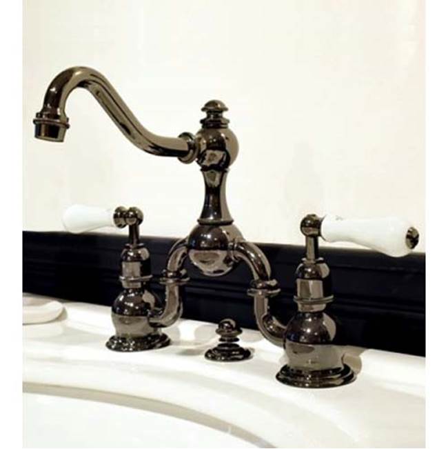 Herbeau ''Royale'' Wall Mounted 2-Hole Set with Wooden Lever Handles without Waste in Old Gold
