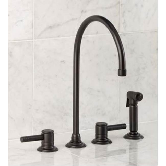 Herbeau ''Lille'' 4-Hole Deck Mounted Kitchen Mixer with Handspray in Polished Nickel