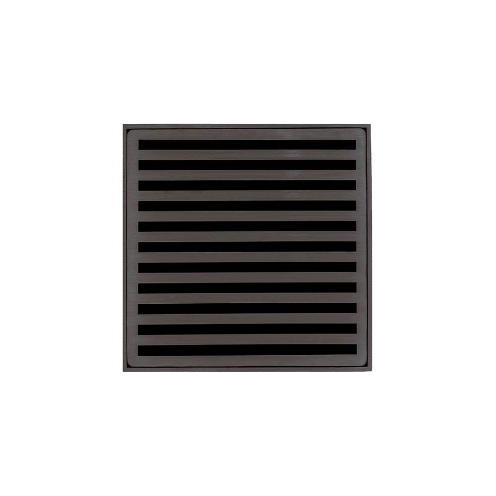 Infinity Drain 5'' x 5'' ND 5 Complete Kit with Lines Pattern Decorative Plate in Oil Rubbed Bronze with ABS Drain Body, 2'' Outlet