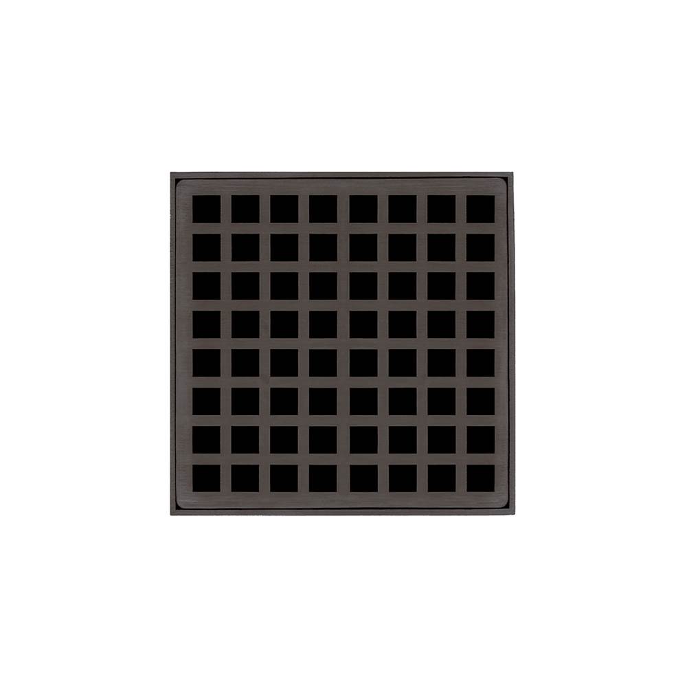 Infinity Drain 5'' x 5'' QD 5 Complete Kit with Squares Pattern Decorative Plate in Oil Rubbed Bronze with ABS Drain Body, 2'' Outlet