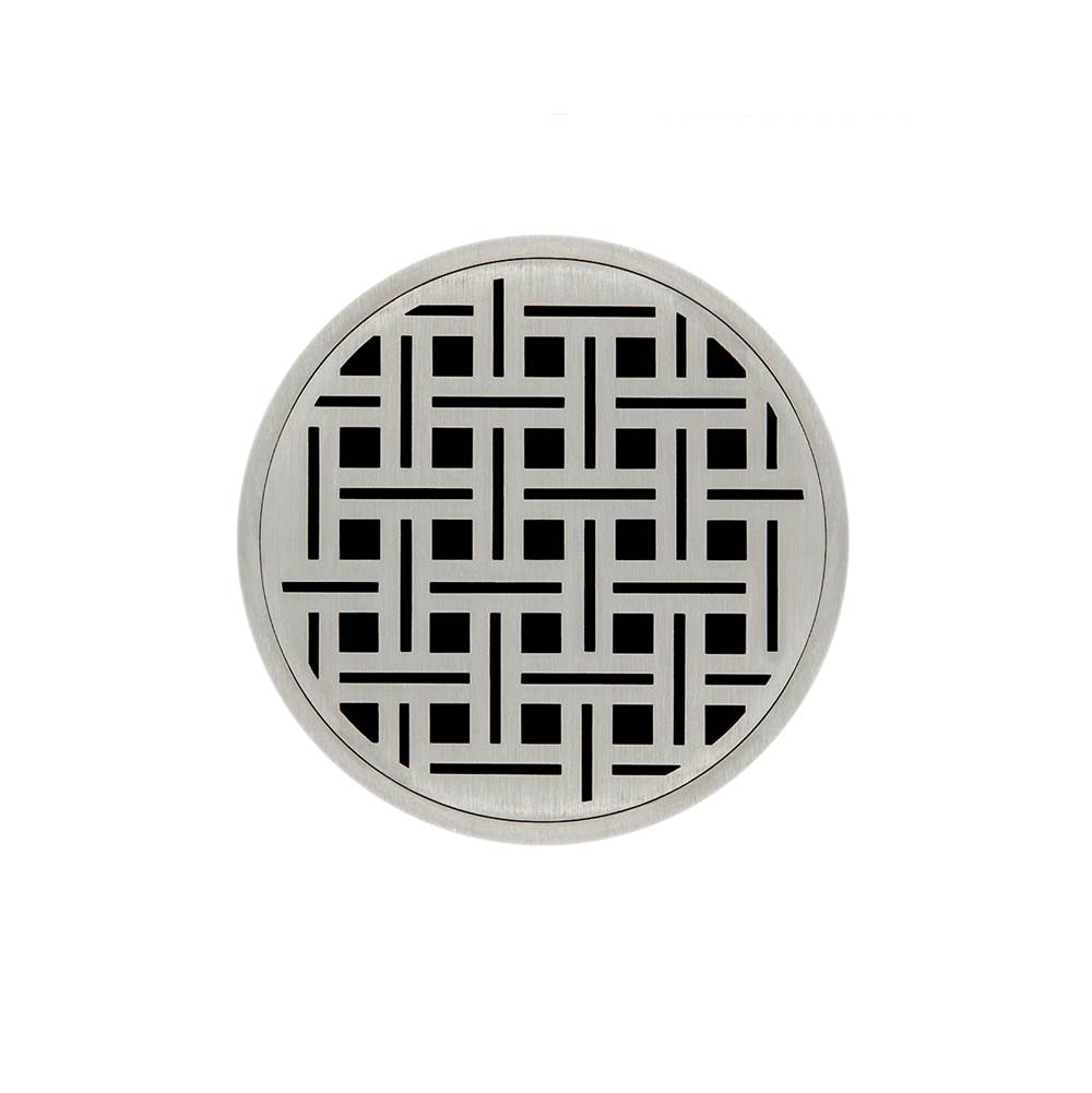 Infinity Drain 5'' Round RVDB 5 Complete Kit with Weave Pattern Decorative Plate in Satin Stainless with Stainless Steel Bonded Flange Drain Body, 2'' No Hub Outlet
