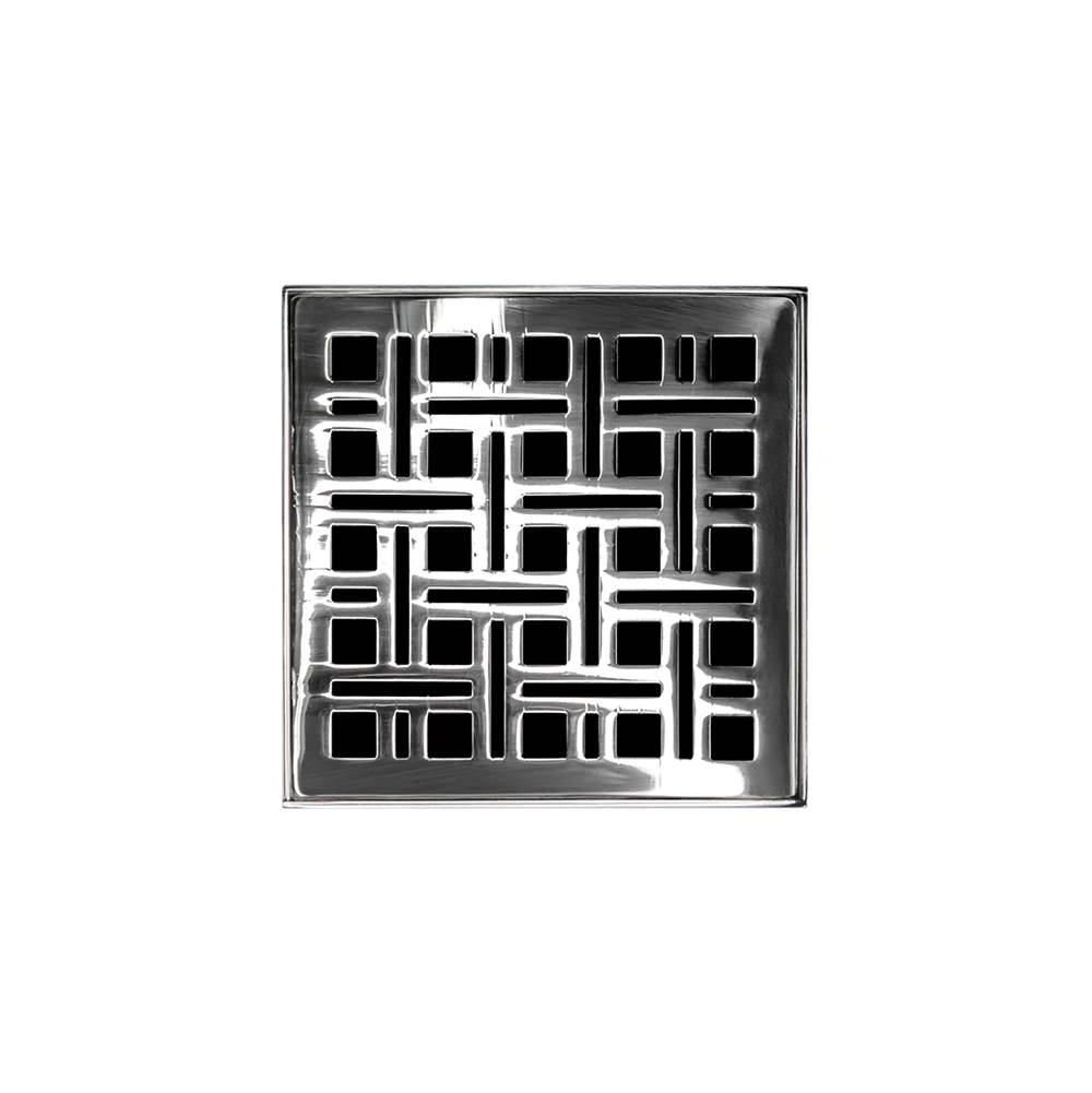 Infinity Drain 4'' x 4'' VD 4 Complete Kit with Weave Pattern Decorative Plate in Polished Stainless with ABS Drain Body, 2'' Outlet