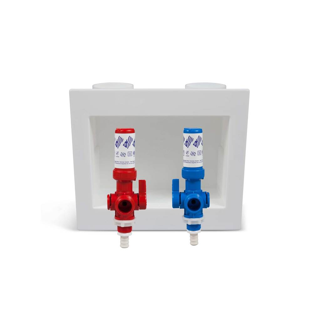 JB Products Wash Mach Box Fire Rated with Arresters Red & Blue EP Valves PEX. unassembled