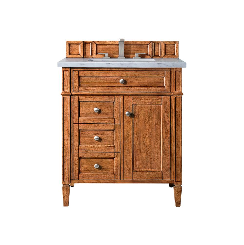 James Martin Vanities Brittany 30'' Single Vanity, Saddle Brown w/ 3 CM Arctic Fall Solid Surface Top