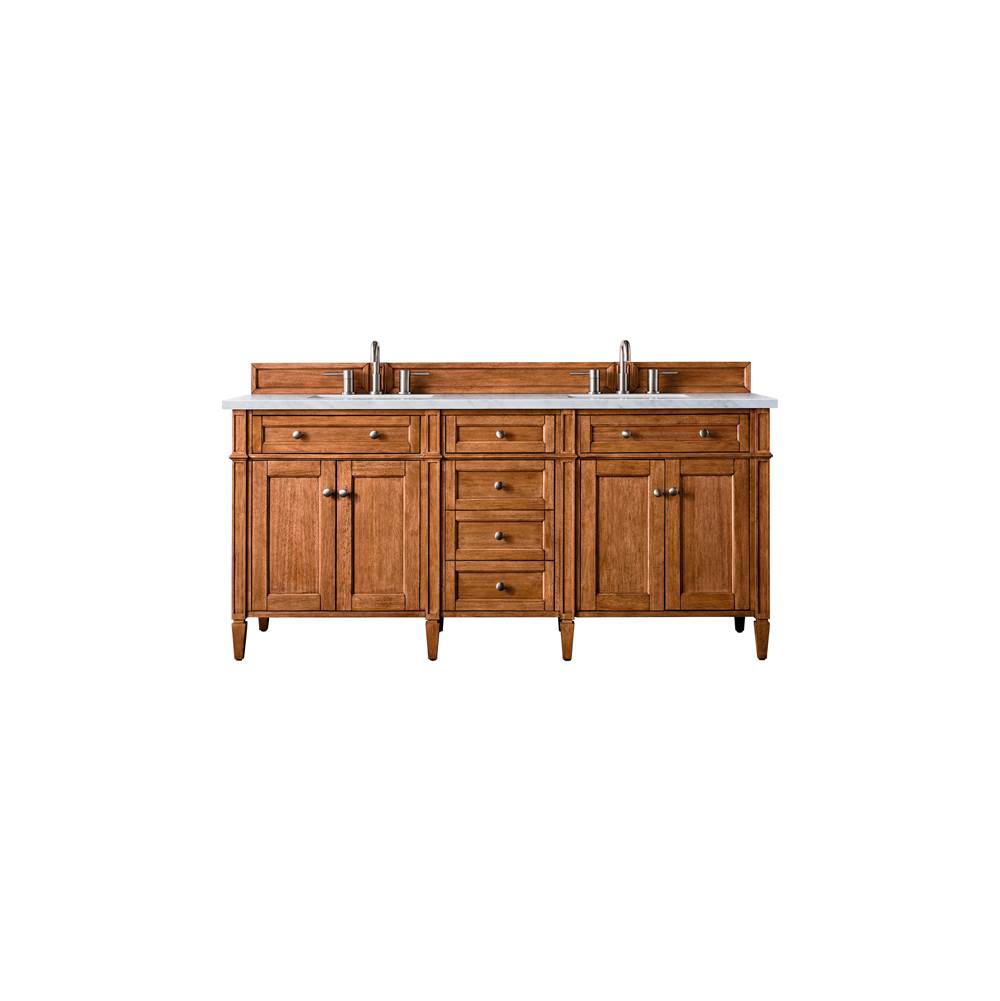 James Martin Vanities Brittany 72'' Saddle Brown Double Vanity w/ 3 CM Arctic Fall Solid Surface Top