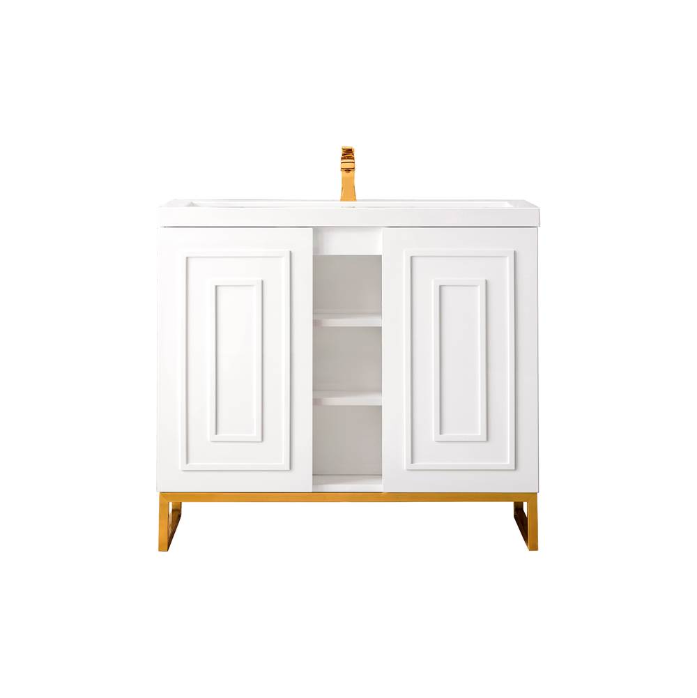 James Martin Vanities Alicante' 39.5'' Single Vanity Cabinet, Glossy White, Radiant Gold w/White Glossy Composite Countertop