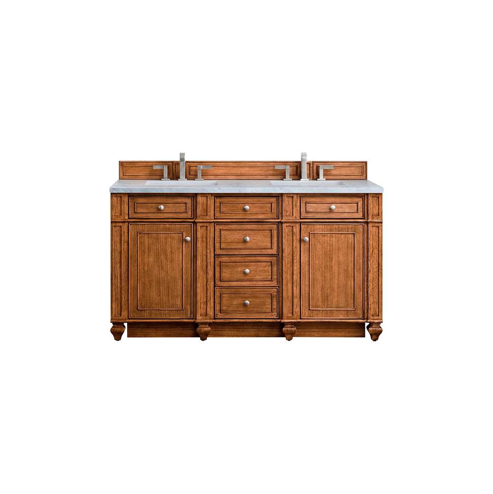 James Martin Vanities Bristol 60'' Double Vanity, Saddle Brown, w/ 3 CM Arctic Fall Solid Surface Top