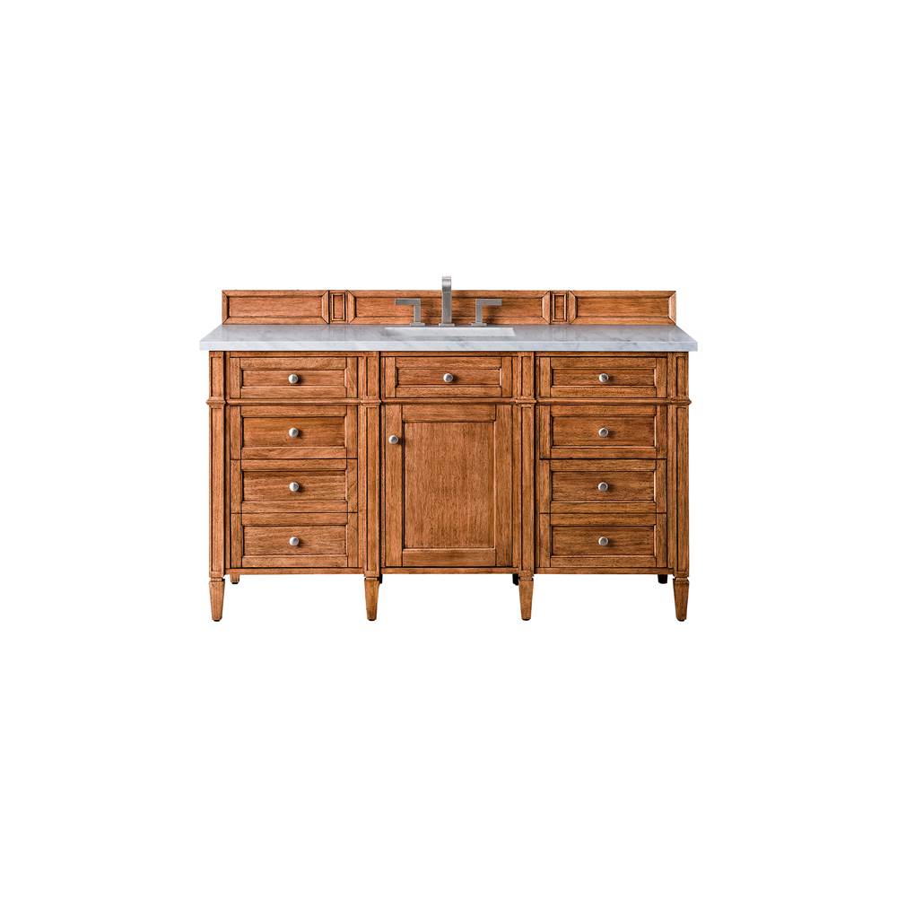 James Martin Vanities Brittany 60'' Saddle Brown Single Vanity w/ 3 CM Arctic Fall Solid Surface Top
