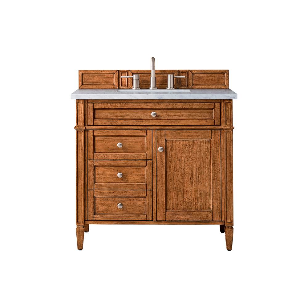 James Martin Vanities Brittany 36'' Saddle Brown Single Vanity w/ 3 CM Arctic Fall Solid Surface Top
