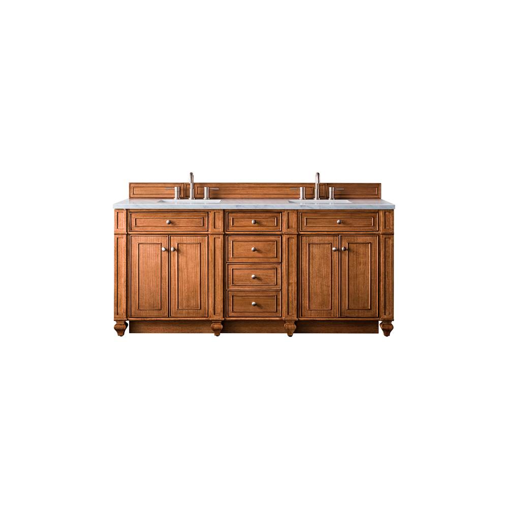 James Martin Vanities Bristol 72'' Double Vanity, Saddle Brown, w/ 3 CM Arctic Fall Solid Surface Top