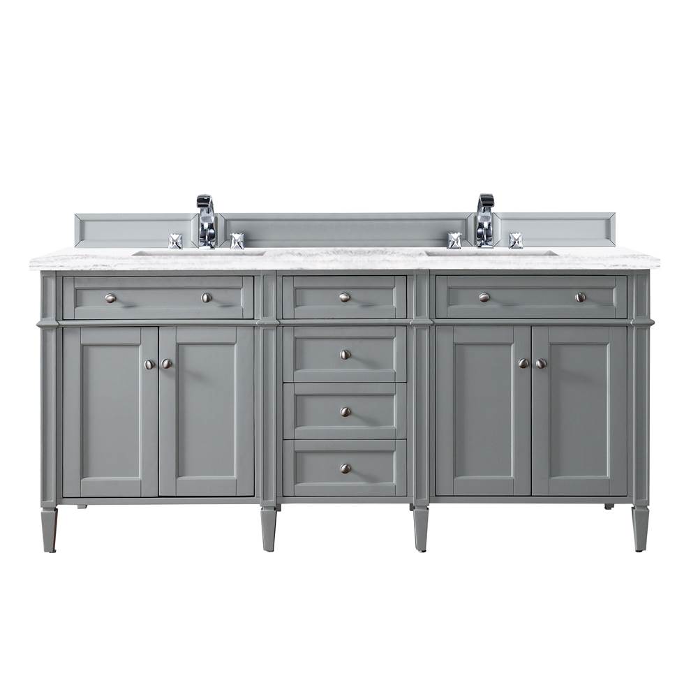 James Martin Vanities Brittany 72'' Urban Gray Double Vanity w/ 3 CM Arctic Fall Solid Surface Top