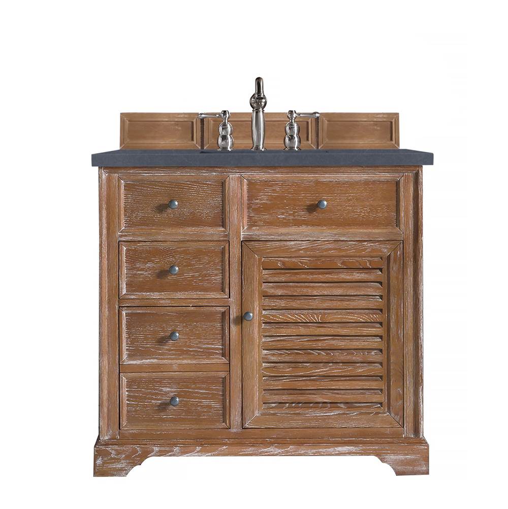 James Martin Vanities Savannah 36'' Single Vanity Cabinet, Driftwood, w/ 3 CM Charcoal Soapstone Quartz Top