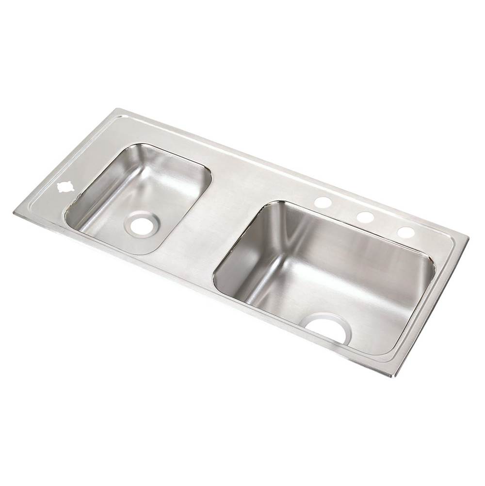 Just Manufacturing Stainless Steel 37-1/4'' x 17'' x 6-1/2'' FR3-Hole Double Bowl Drop-in Classroom ADA Sink Left