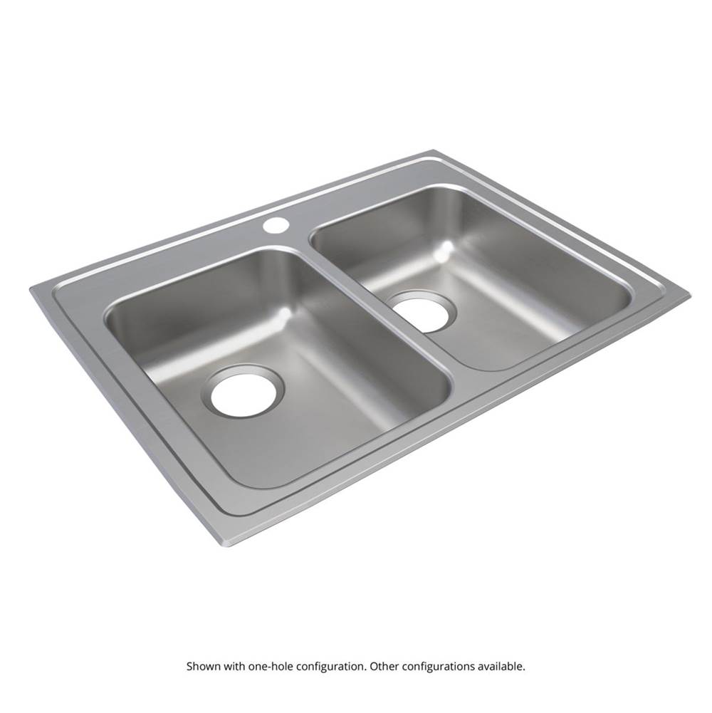 Just Manufacturing Stainless Steel 29'' x 22'' x 5-1/2'' 1-Hole Equal Double Bowl Drop-in ADA Sink