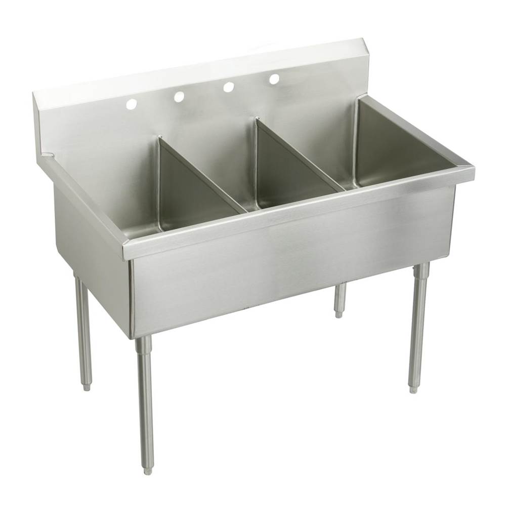 Just Manufacturing Stainless Steel 57'' x 27-1/2'' x 14'' Floor Mount Triple 2-Hole Scullery Sink w/coved corners