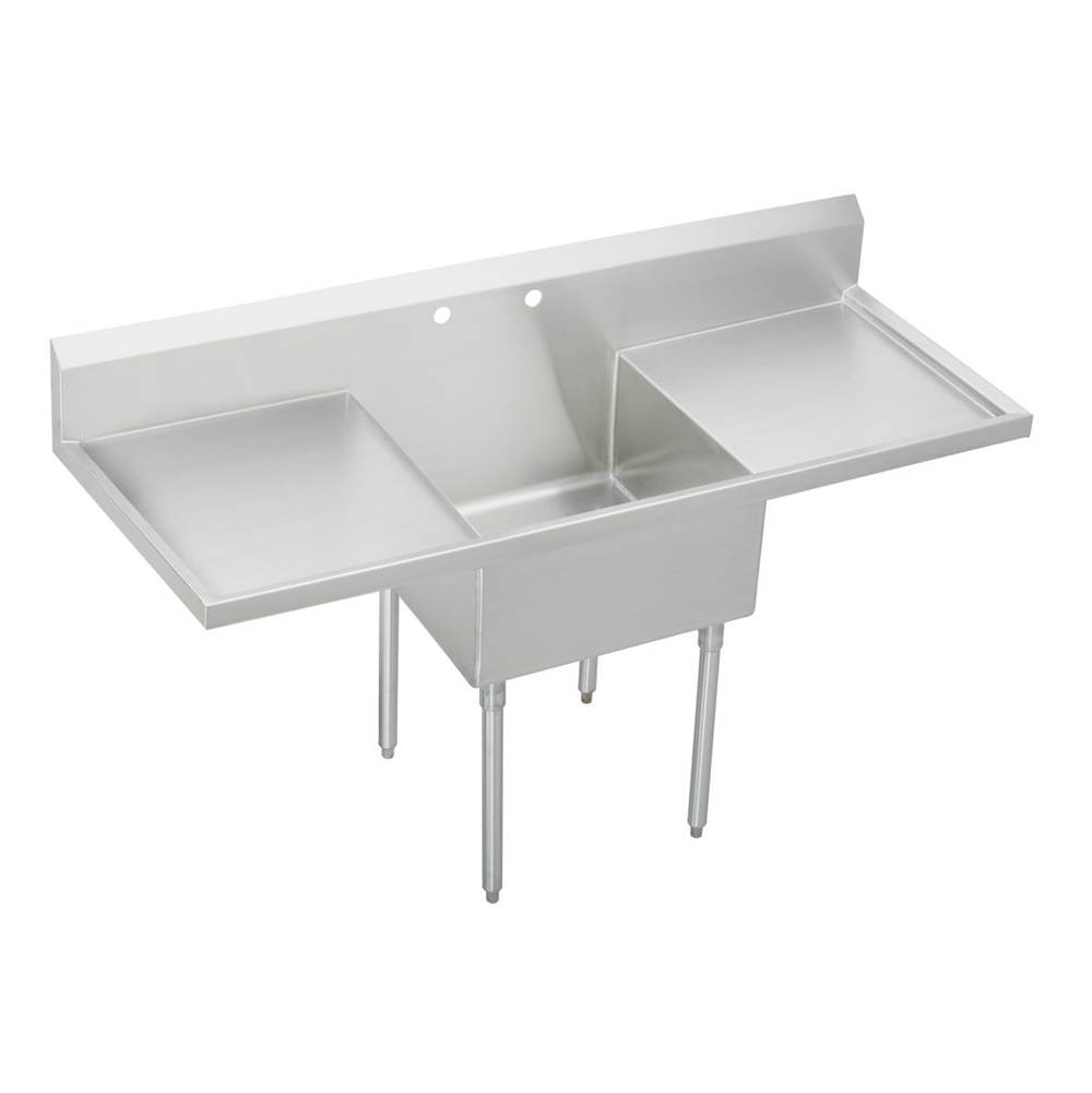 Just Manufacturing Stainless Steel 78'' x 27-1/2'' x 14'' Floor Mount Single Compartment 2-Hole Scullery Sink w/LandR Drainboards