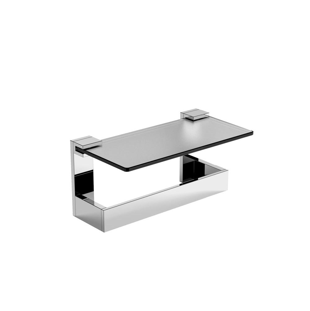 Kartners BERLIN - 10-inch Glass Shelf with Bathroom Towel Bar-Brushed Nickel