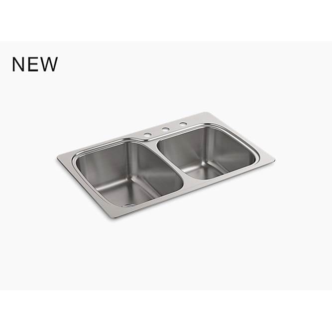 Kohler Verse™ 33'' x 22'' x 9-1/4'' Top-mount/undermount double-bowl large/medium kitchen sink with 3 faucet holes