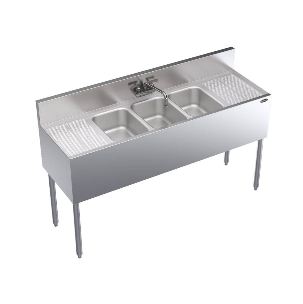 Krowne Krowne Royal Series 5''W X 19''D Three Compartment Bar Sink, Royal Faucet And Drains Included