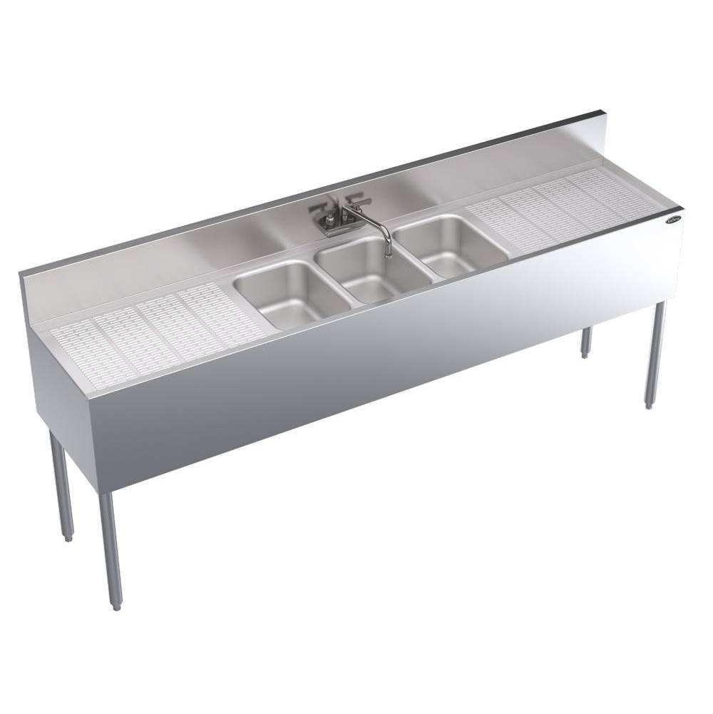Krowne Krowne Royal Series 7''W X 19''D Three Compartment Bar Sink, Royal Faucet And Drains Included