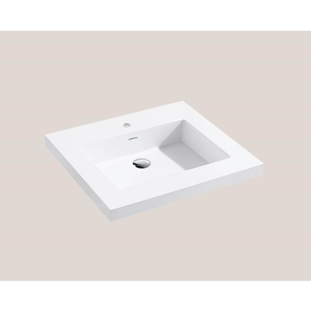 Madeli Urban-22 20''W Solid Surface, Top/Basin. Glossy White, No Faucet Hole. W/Overflow, Basin Depth: 5-3/4'', 19-7/8'' X 22-3/16'' X 2''