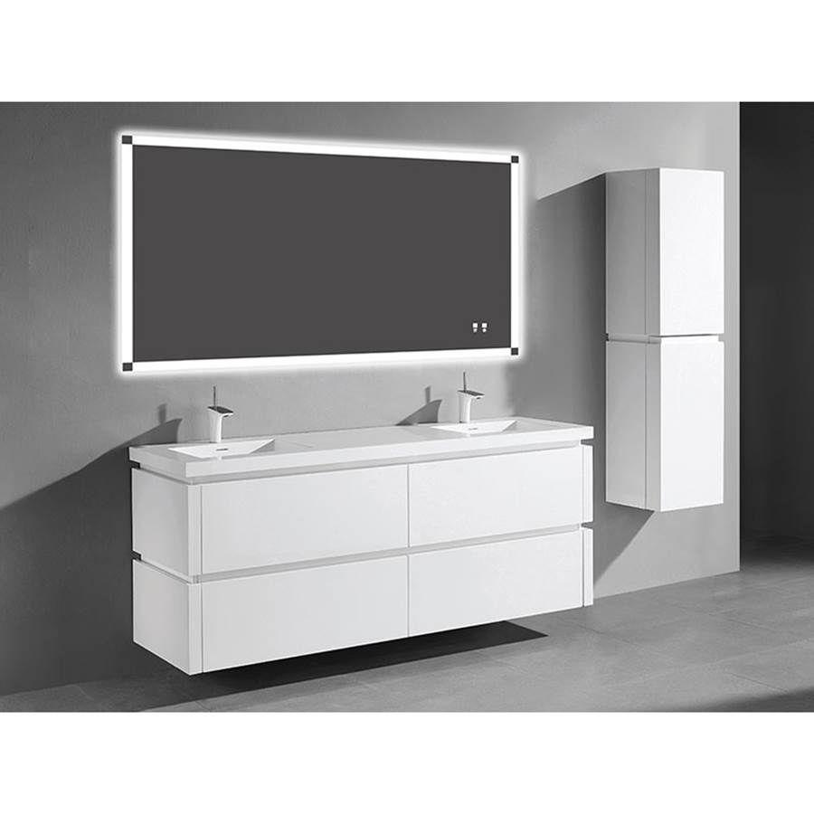 Madeli Cube 72''. White, Wall Hung Cabinet. 2-Bowls, 71-5/8'' X 22'' X 28''