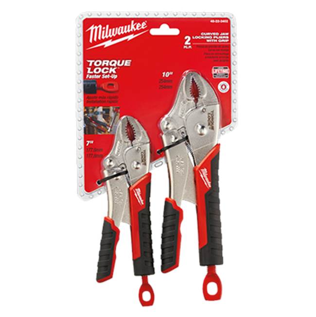 Milwaukee Tool 2Pc 7'' And 10'' Torque Lock Curved Jaw Locking Pliers Set With Grip