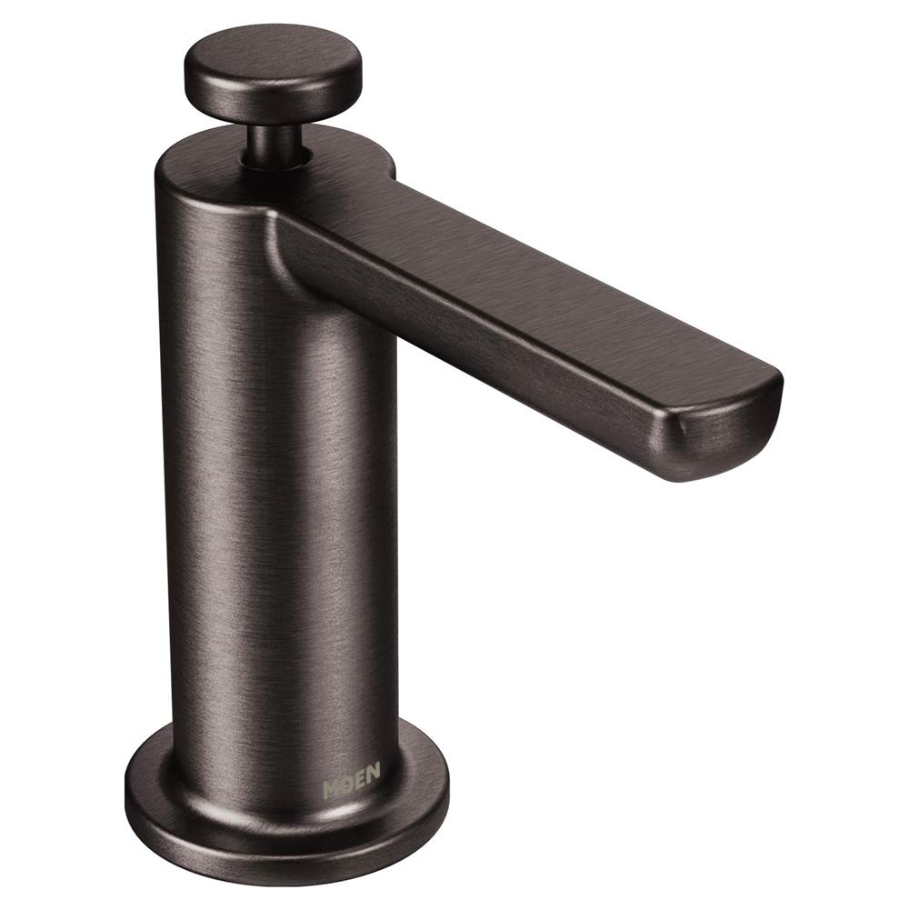 Moen Modern Kitchen Deck Mounted Soap and Lotion Dispenser with Above the Sink Refillable Bottle, Black Stainless