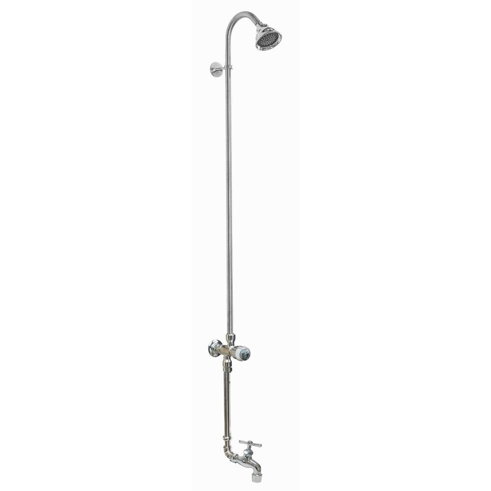 Outdoor Shower Wall Mount Single Supply Shower - ADA Metered Valve, 3'' Shower Head, Hose Bibb