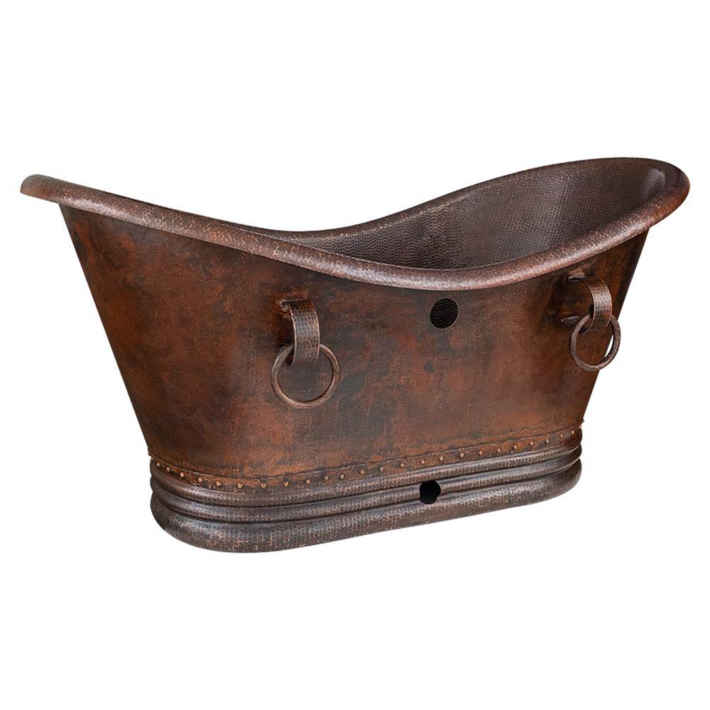 Premier Copper Products 60'' Hammered Copper Double Slipper Bathtub with Rings and Overflow Holes