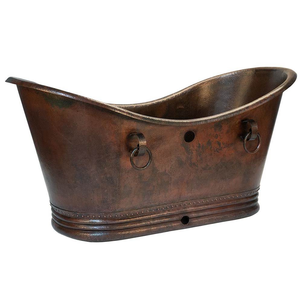 Premier Copper Products 72'' Hammered Copper Double Slipper Bathtub with Rings and Overflow Holes