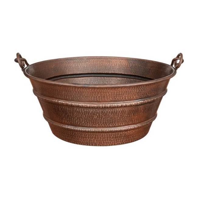 Premier Copper Products 16'' Round Bucket Vessel Hammered Copper Sink With Handles