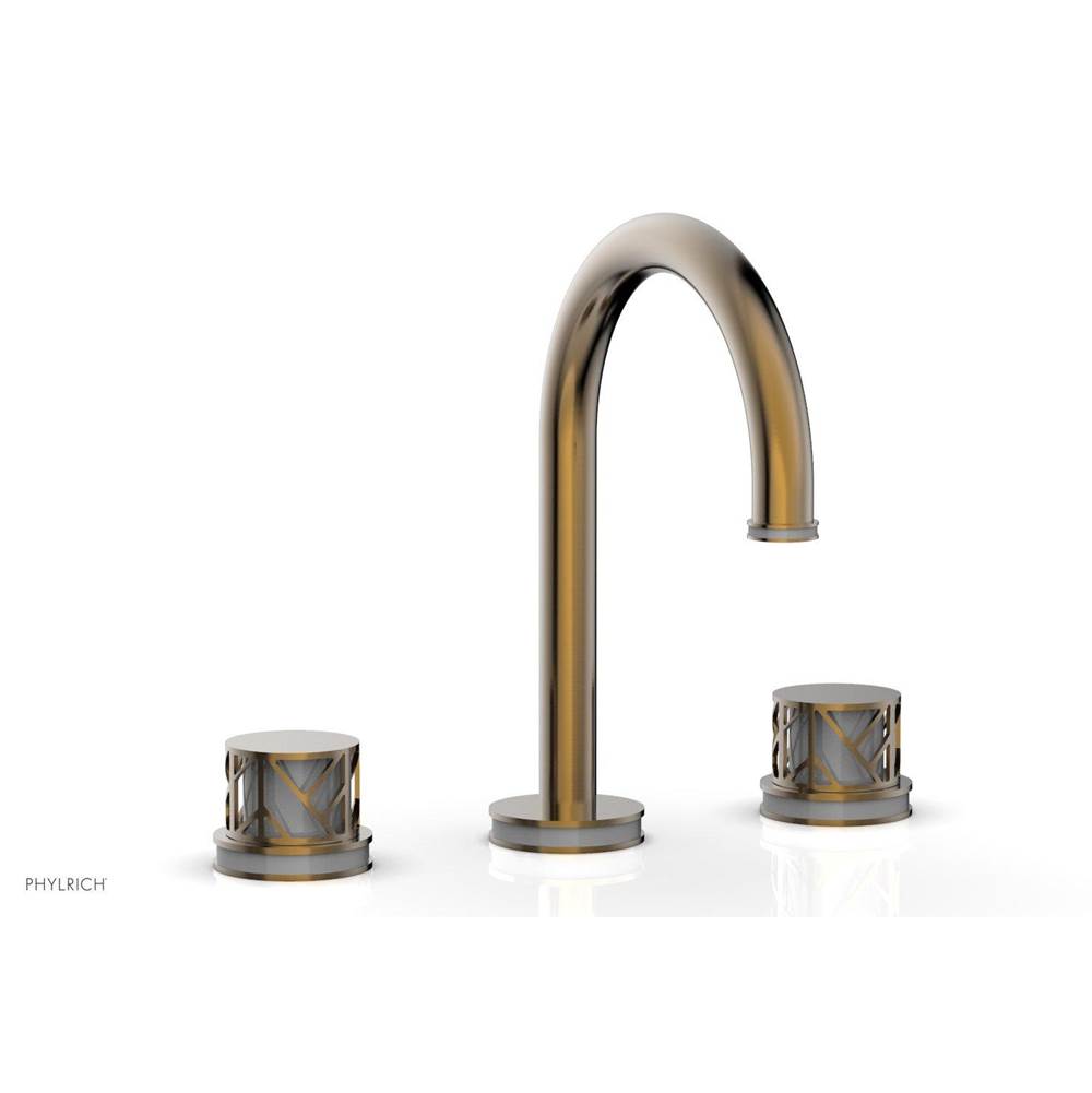 Phylrich Satin Nickel Jolie Widespread Lavatory Faucet With Gooseneck Spout, Round Cutaway Handles, And Grey Accents - 1.2GPM