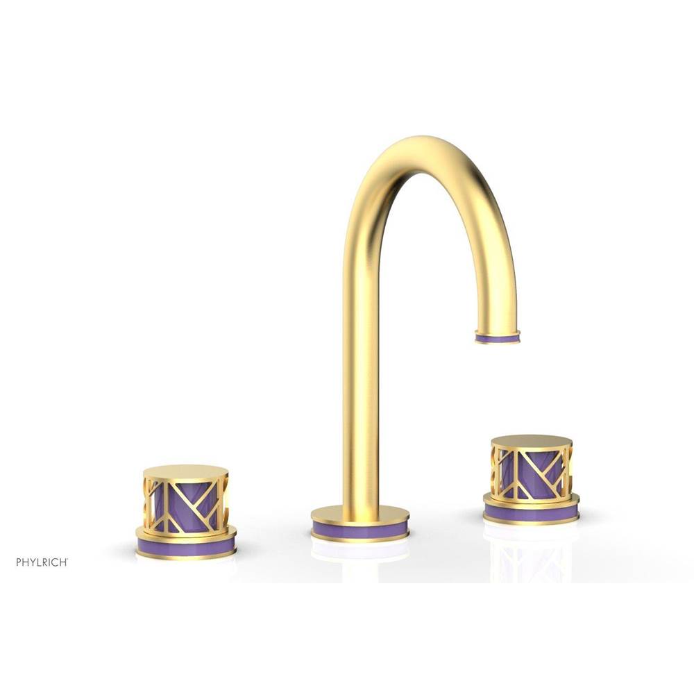 Phylrich Weathered Copper Jolie Widespread Lavatory Faucet With Gooseneck Spout, Round Cutaway Handles, And Purple Accents - 1.2GPM