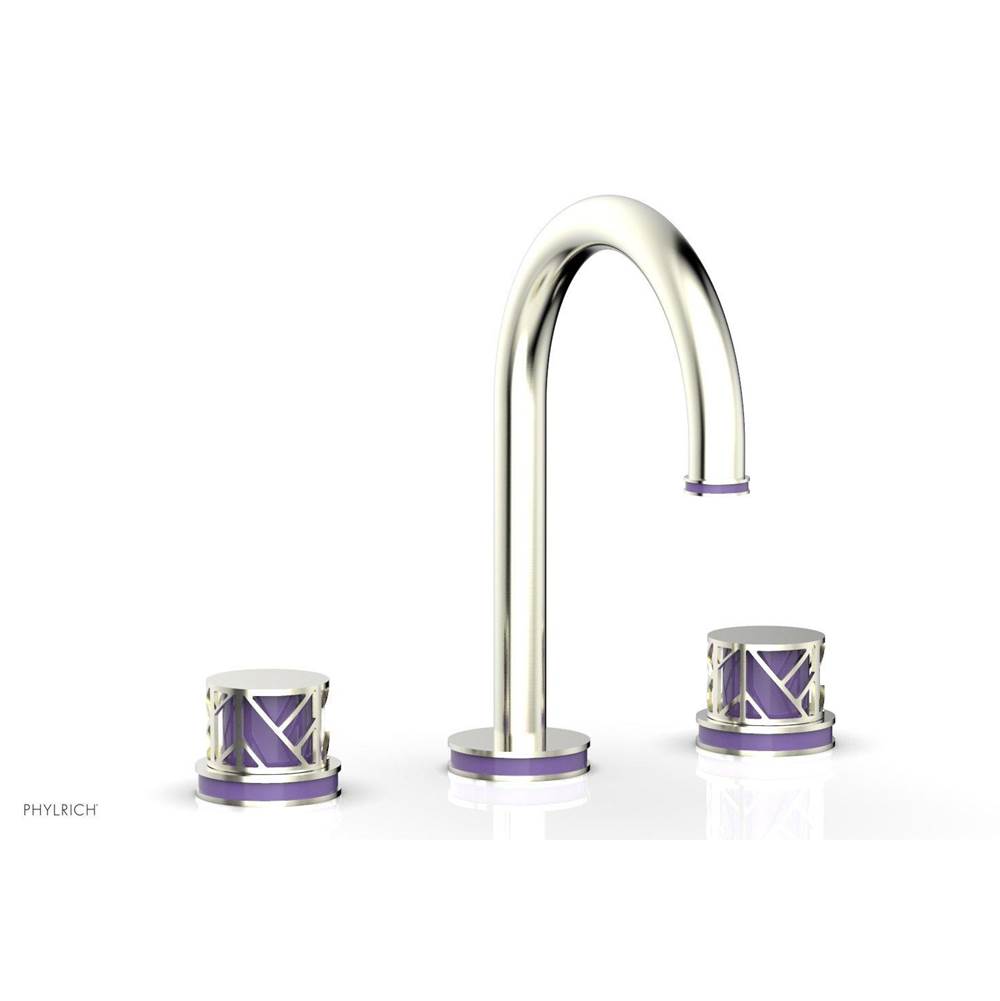 Phylrich Polished Brass Jolie Widespread Lavatory Faucet With Gooseneck Spout, Round Cutaway Handles, And Purple Accents - 1.2GPM