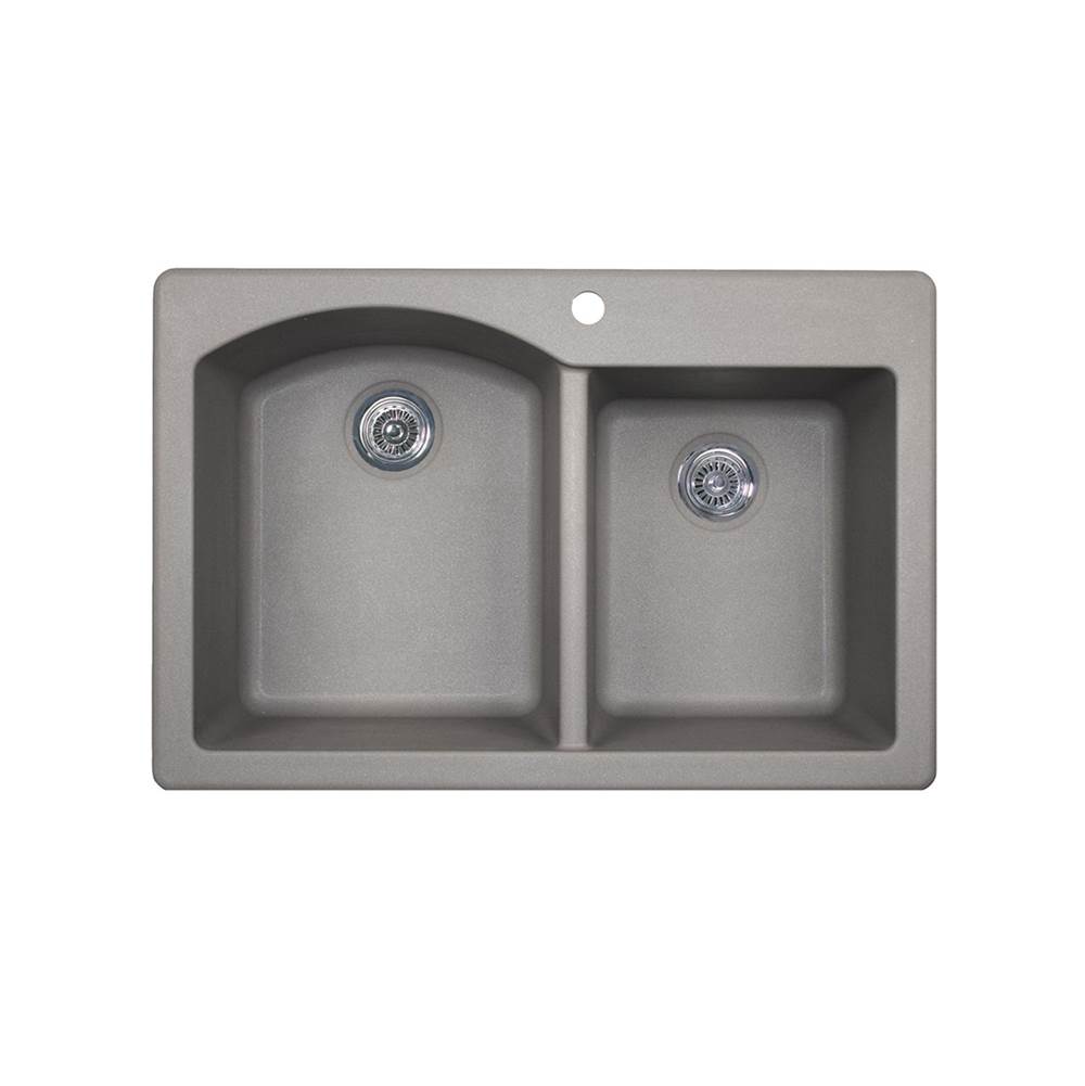 Swan QZDB-3322 22 x 33 Granite Drop in Double Bowl Sink in Metallico