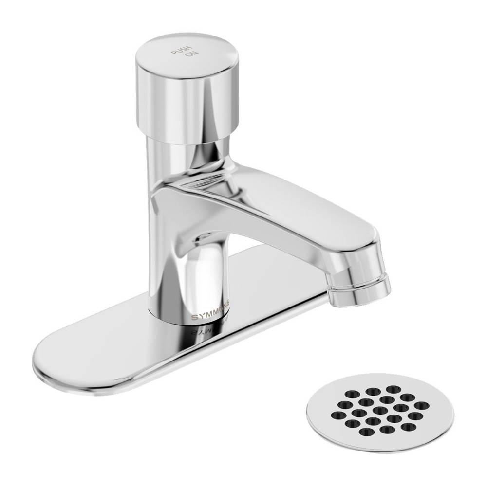 Symmons SCOT Metering Lavatory Faucet with 4 in. Deck Plate and Grid Drain in Polished Chrome (0.5 GPM)