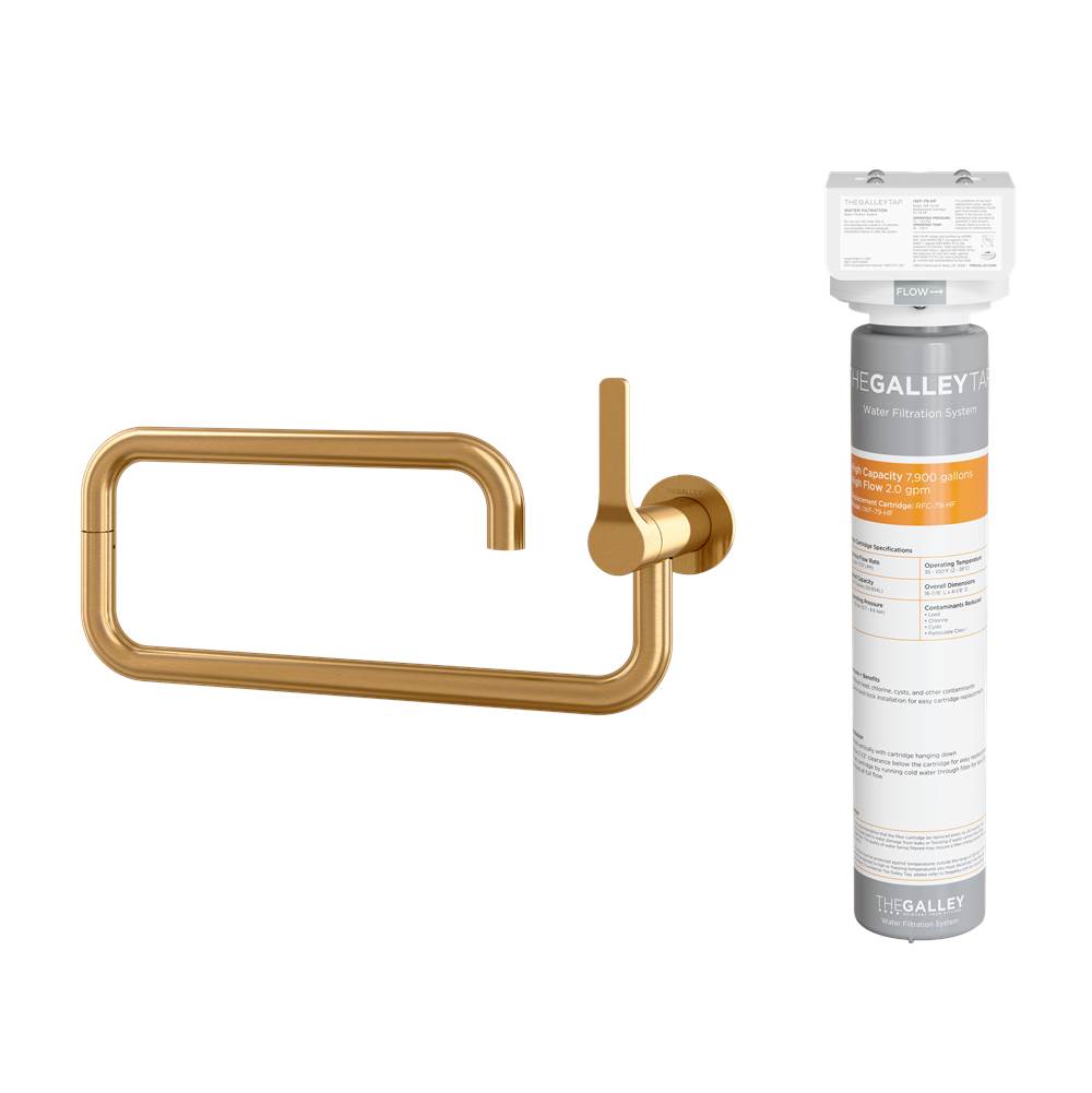 The Galley Ideal Pot Filler Tap in PVD Brushed Gold Stainless Steel and Water Filtration System