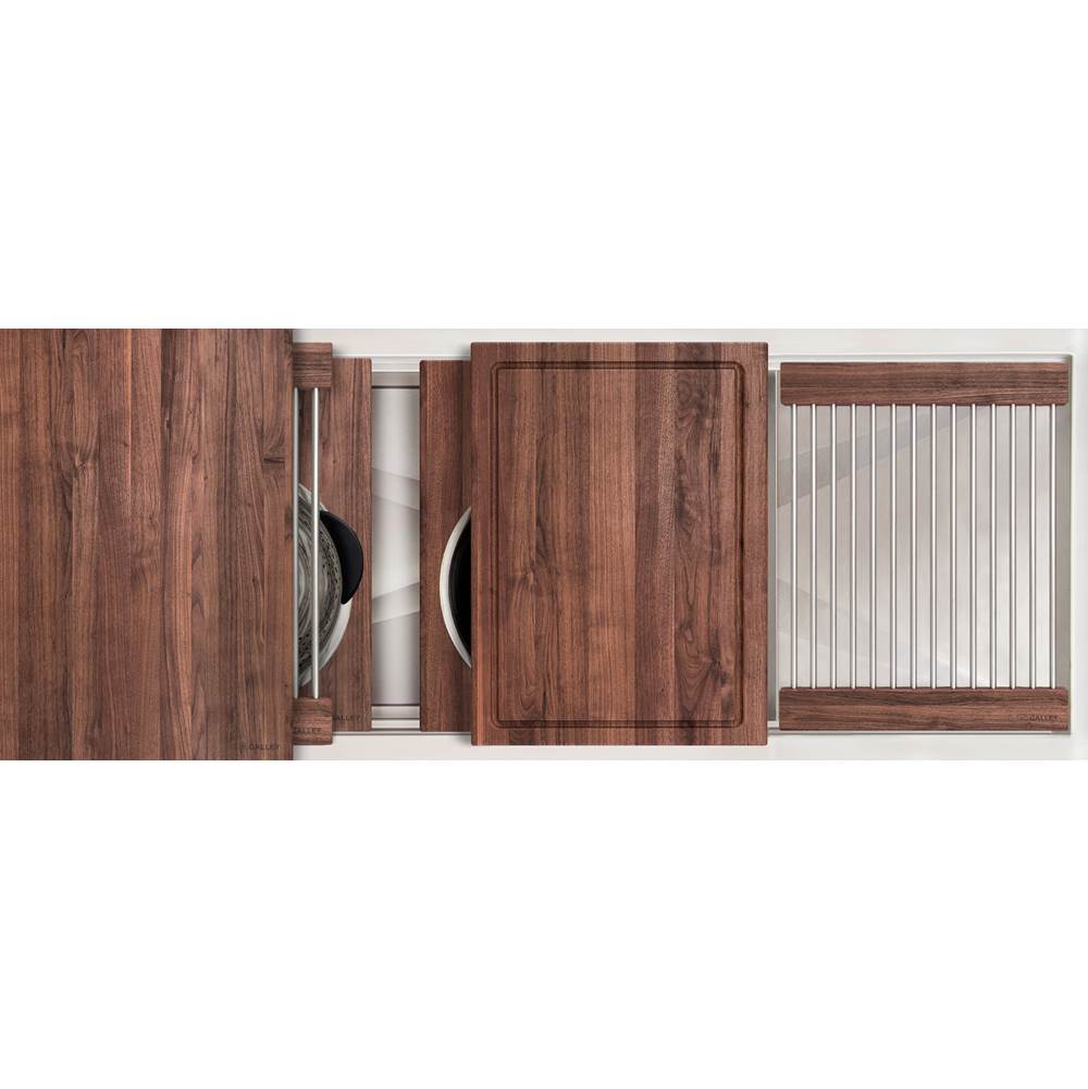 The Galley Ideal Workstation 3S Plus 12'' DryDock® Drain Side, Four Tool Culinary Kit, One DryDock Tool in American Black Walnut