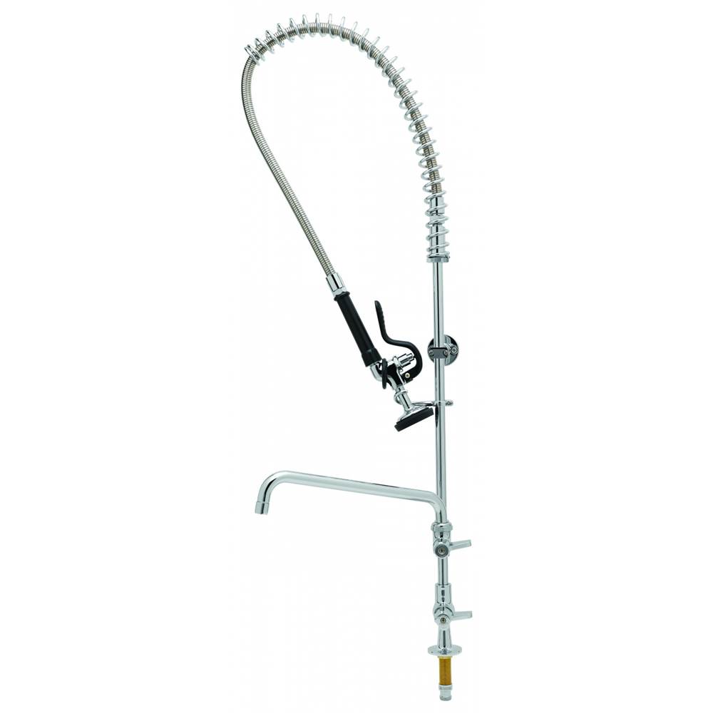 T&S Brass Equip Pre-Rinse Unit: Single Hole, Add-on Faucet with 12'' Swing Nozzle, Lever Handles