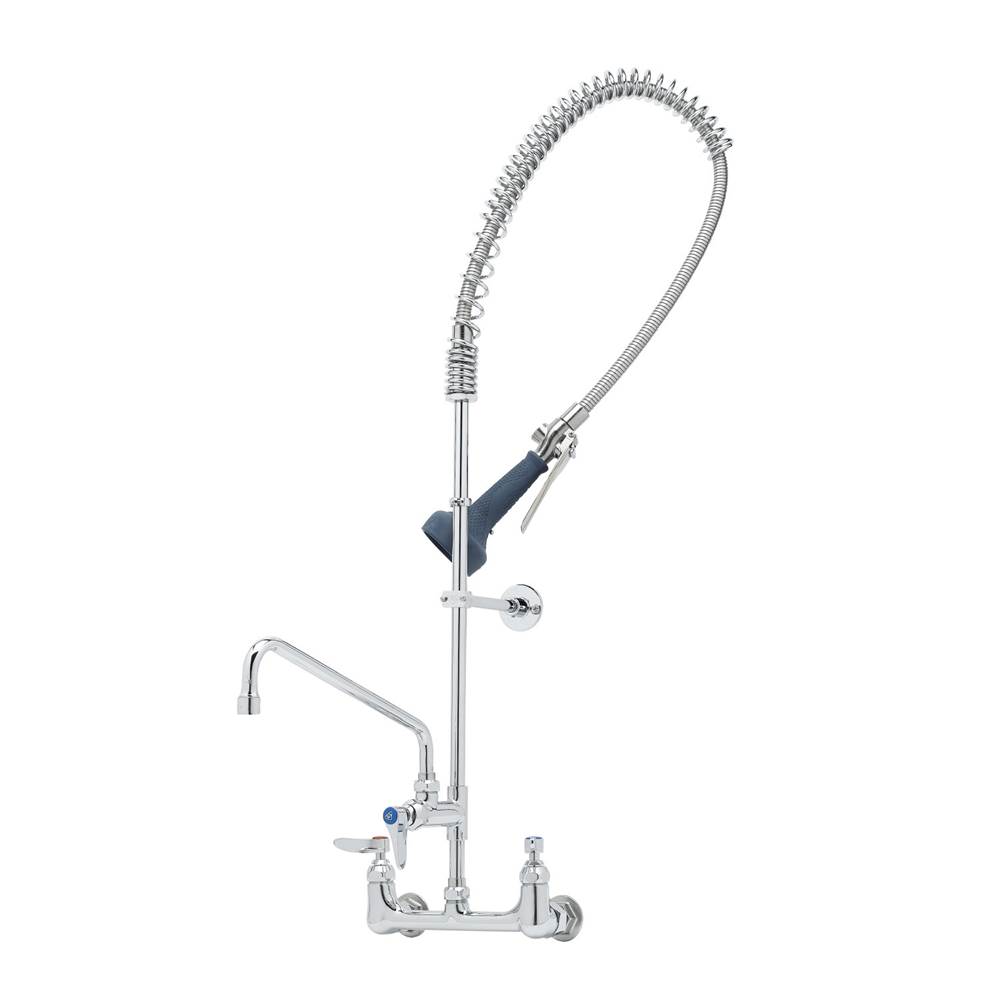 T&S Brass EasyInstall Pre-Rinse, Spring Action, 8'' Wall Mount Base, 12'' Add-On Faucet, B-0108-C Low Flow Spray Valve