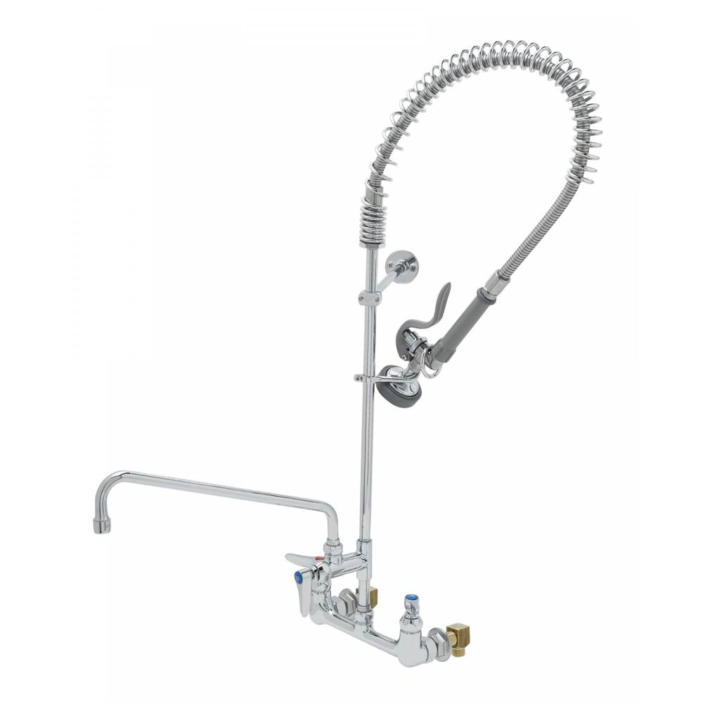 T&S Brass 8'' WallMount Pre-Rinse, Supply Stops-Hoses-Elbows, Add-On-Fct, 14'' Swing Nozzle, 36'' Hose, Brush, 12'' Wall Bracket